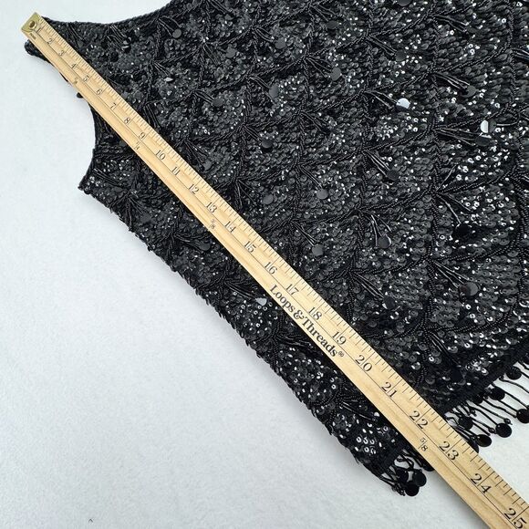 Vintage Heavy Beaded Fringe Tank Women M Black Sequin 50s 60s Old Hollywood Glam - Picture 14 of 16